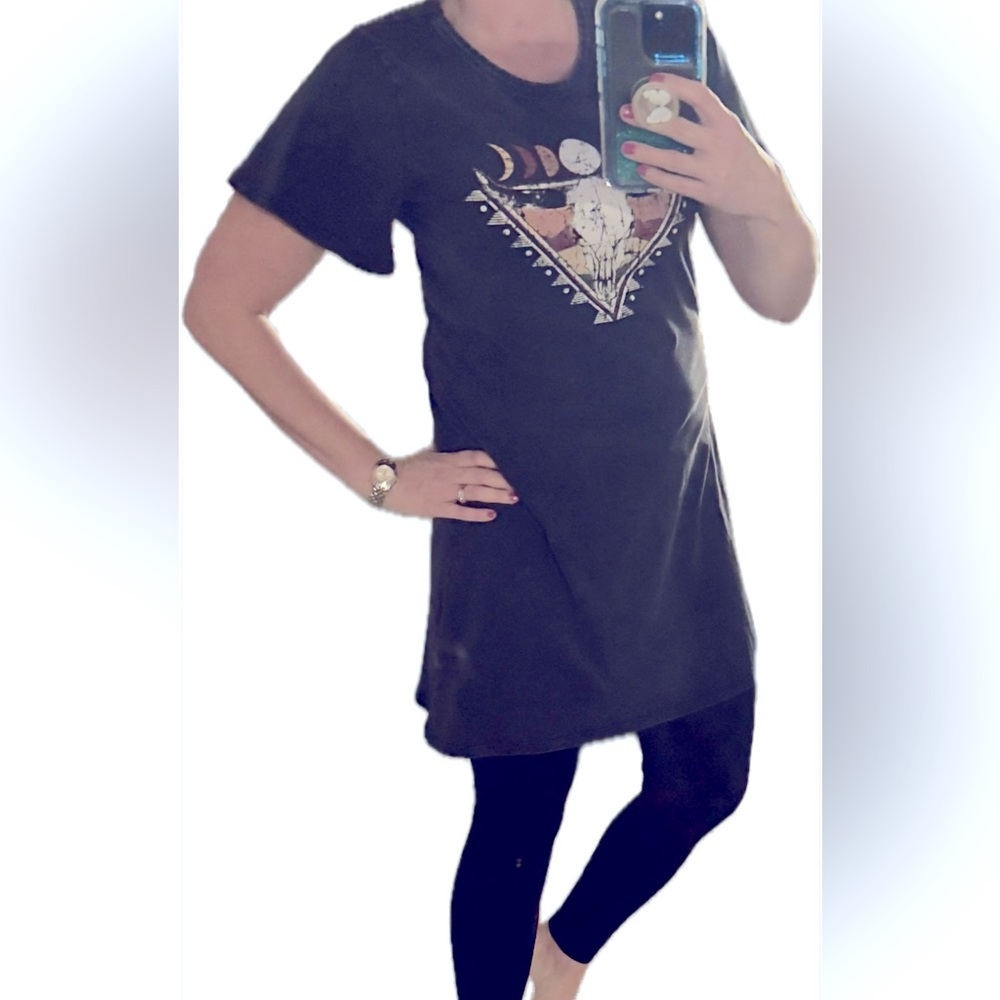 NWT Rock&Roll Denim Graphic T-Shirt Dress|Size:L|Black|Crew neck - Picture 4 of 4